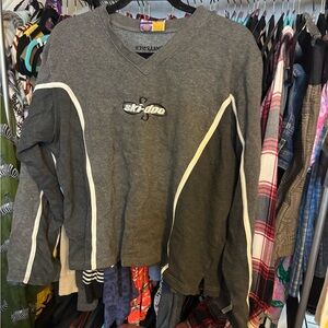 Vintage 90s Ski-Doo Snowmobile Women’s Gray V-Neck Sweater